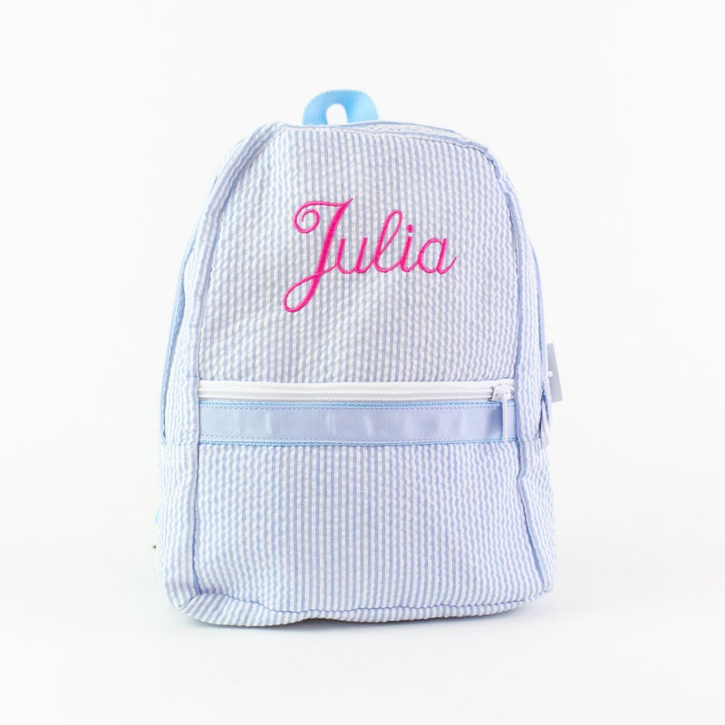 Personalized Toddler Backpack - Small Seersucker, The Initial Design  monograms + embroidery