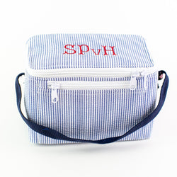 Rectangular Lunch Box - Navy Seersucker - Monogram or Personalized