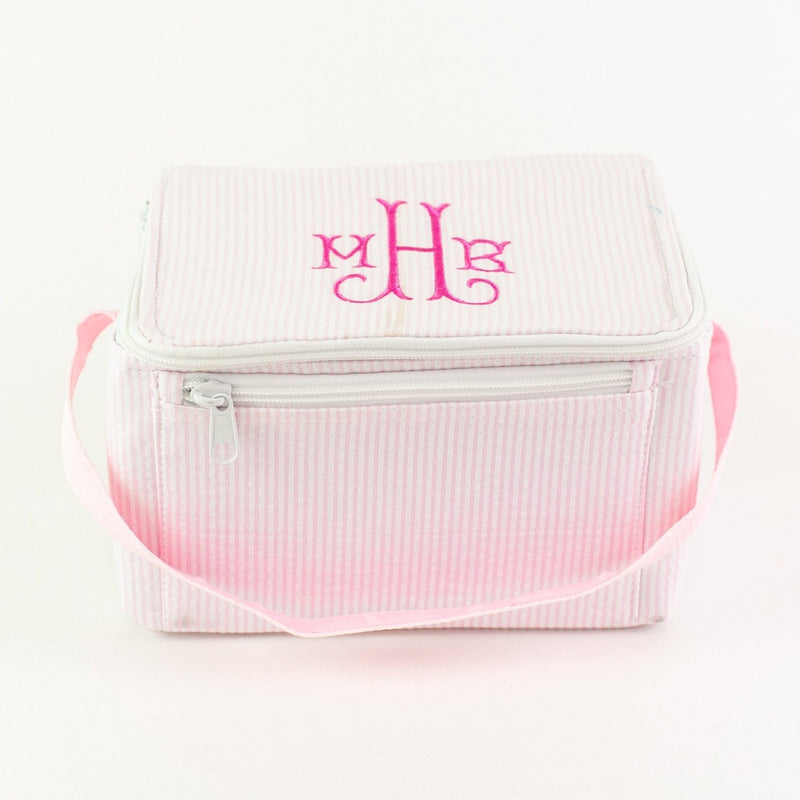 Rectangular Lunch Box - Pink Seersucker - Monogram or Personalized