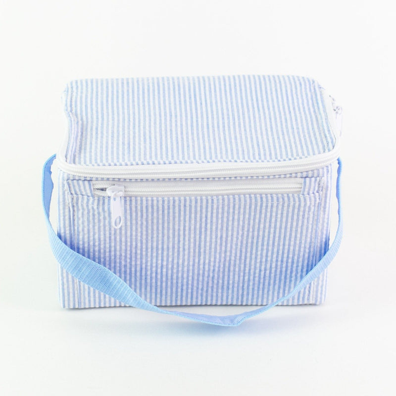 Rectangular Lunch Box - Blue Seersucker - Monogram or Personalized