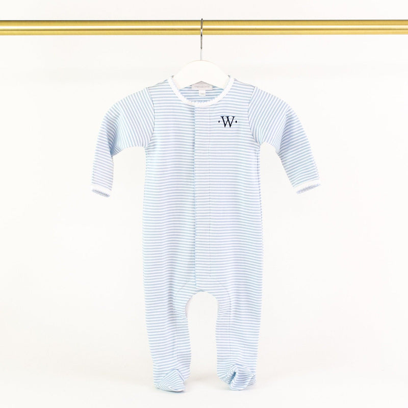 Monogrammed Blue Stripe Footie
