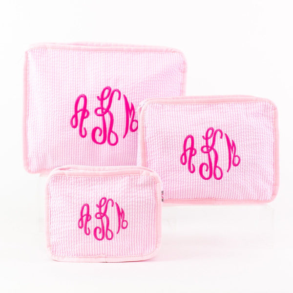 3-piece Stacking Set, Seersucker, Monogrammed, Pink