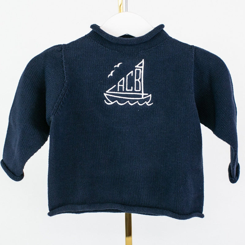 Embroidered Rollneck Sweater - Navy - Monogrammed or Personalized