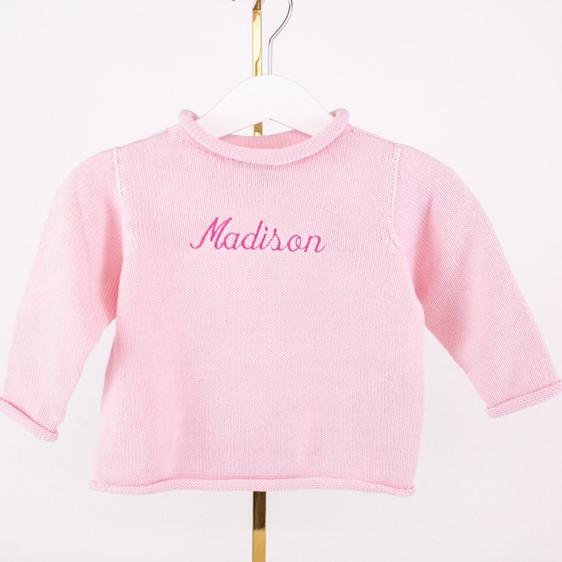 Embroidered Rollneck Sweater - Pink - Monogrammed or Personalized