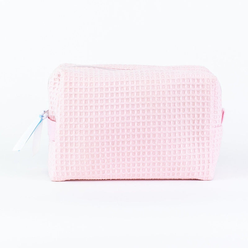 Large Waffle Cosmetic Bag - Monogrammed - Light Pink