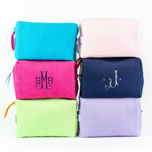 Large Waffle Cosmetic Bag - Monogrammed - Multiple Colors