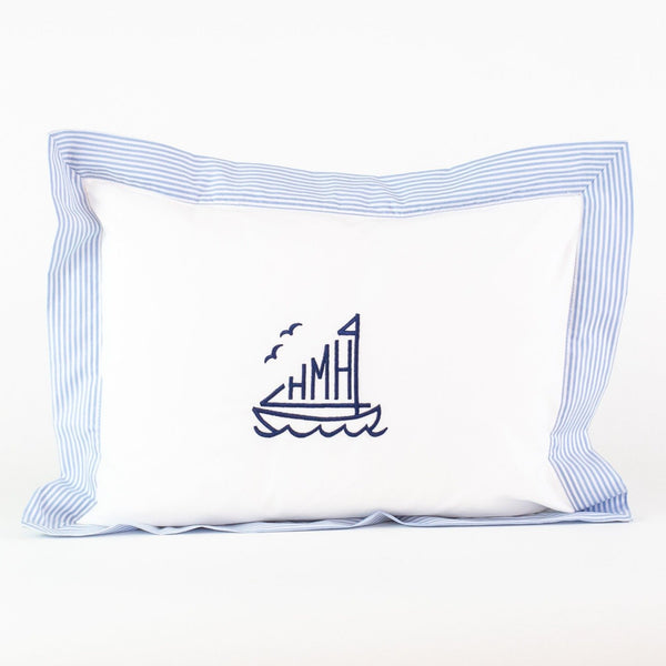 Seersucker Boudoir Pillow - Blue Seersucker - Monogrammed