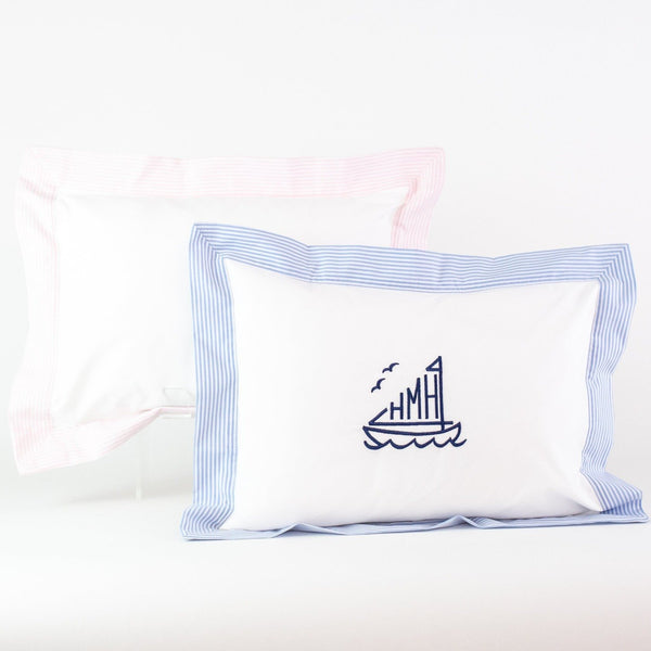 Seersucker Boudoir Pillow - Blue Seersucker