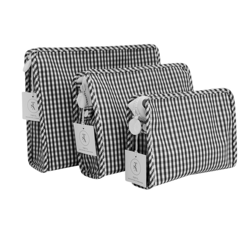 Black Gingham Roadie Makeup Case - Small, Medium, Large