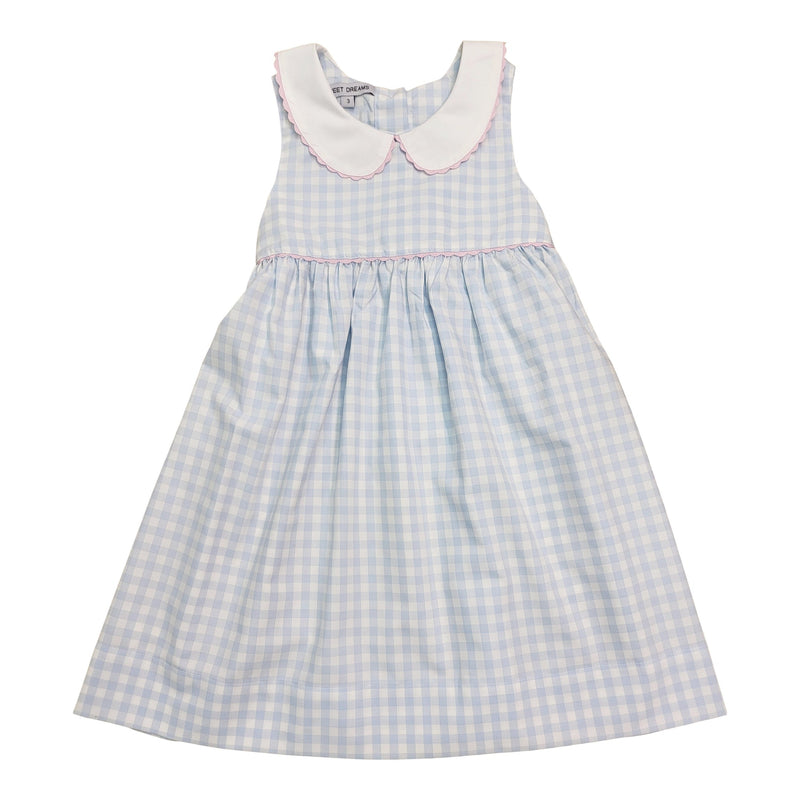 Blue Gingham Dress with Pink Ric Rac