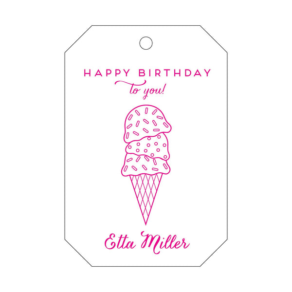 Happy Birthday Ice Cream Cone Letterpress Gift Tags - Personalized