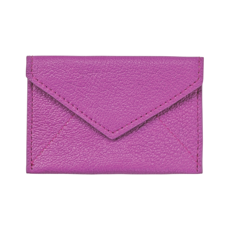 Business Card Envelope - Pink Goatskin Leather