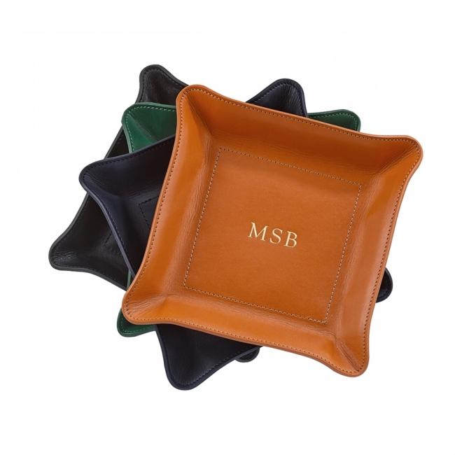 Small Brown Leather Valet Tray  Personalised Leather Coin & Key