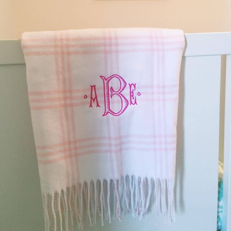 Monogrammed Flannel Check Baby Blanket
