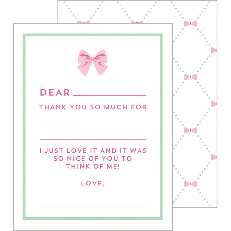 Child's Fill-in-the-Blanks Thank You Cards - Pink Bow