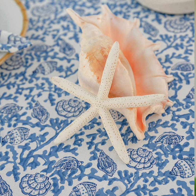 Pomegranate Inc Coral & Shell Blue Tablecloth