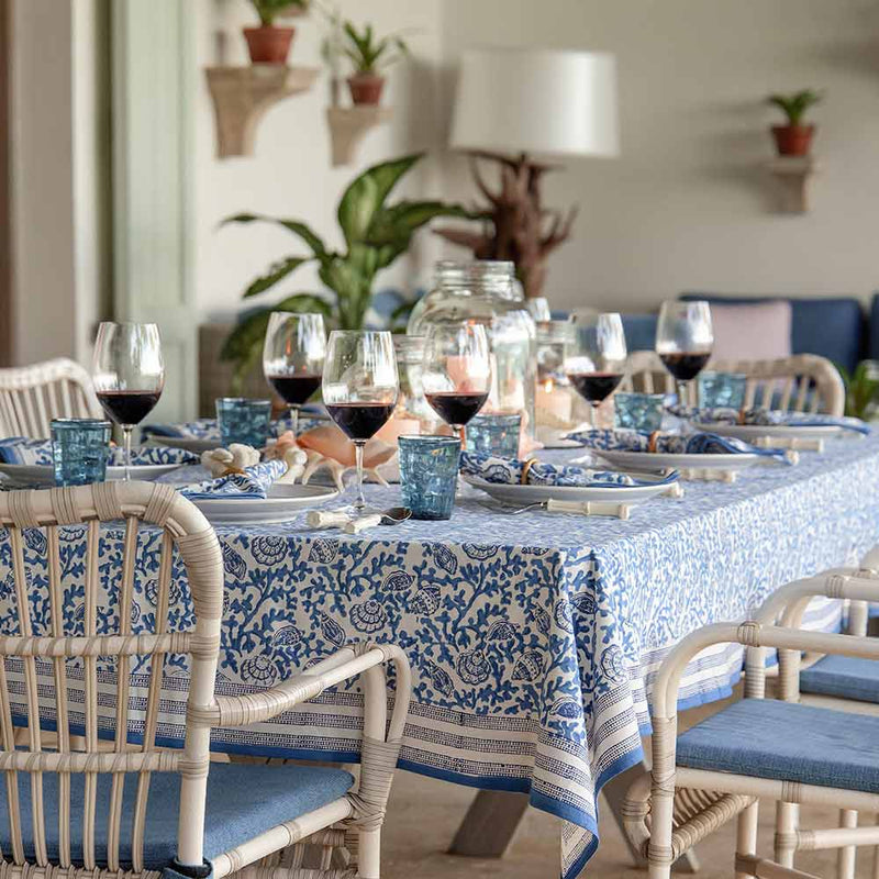 Pomegranate Inc Coral & Shell Blue Tablecloth