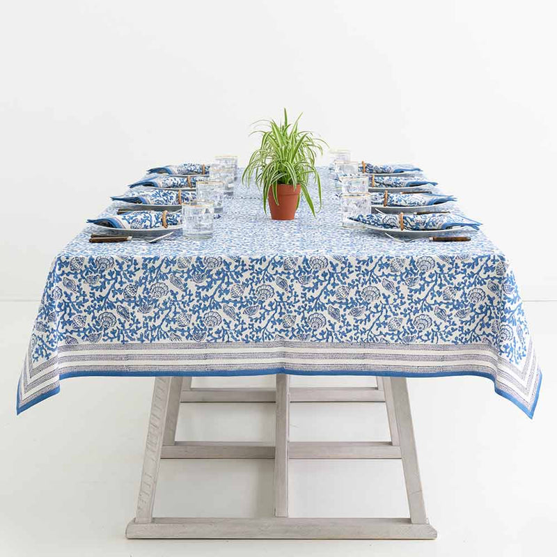 Pomegranate Inc Coral & Shell Blue Tablecloth