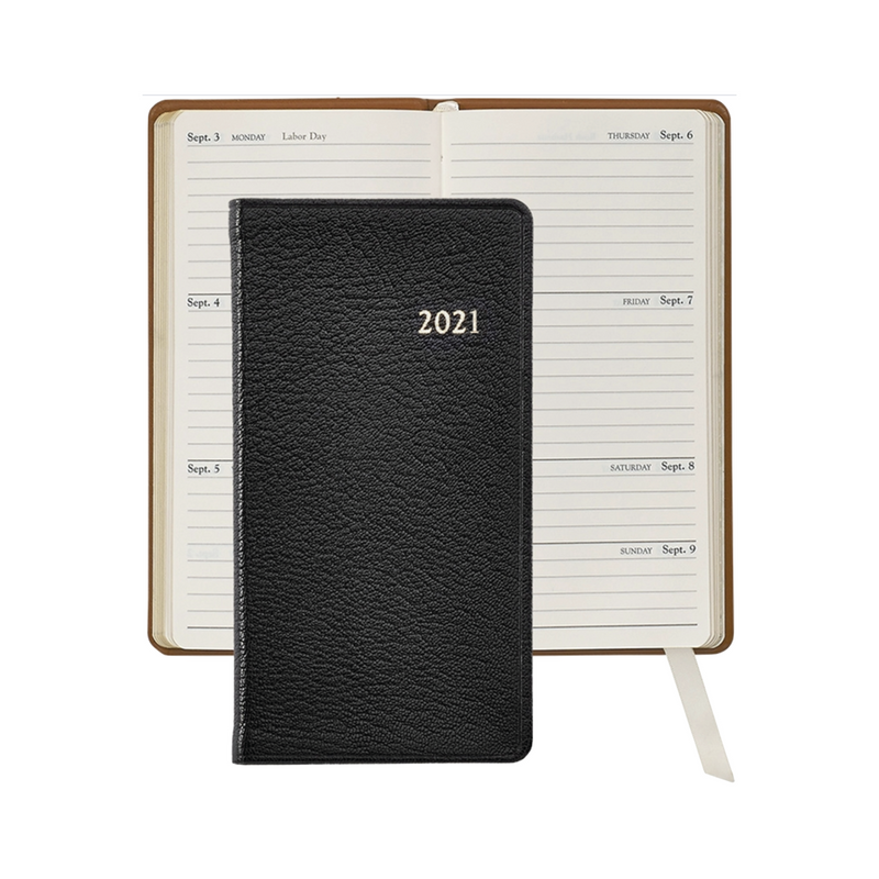 6-inch Pocket Datebook - Black Goatskin  Leather