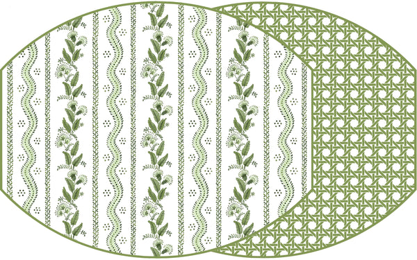 Green Emma + Cane Reversible Ellipse Placemat - Saxon Green