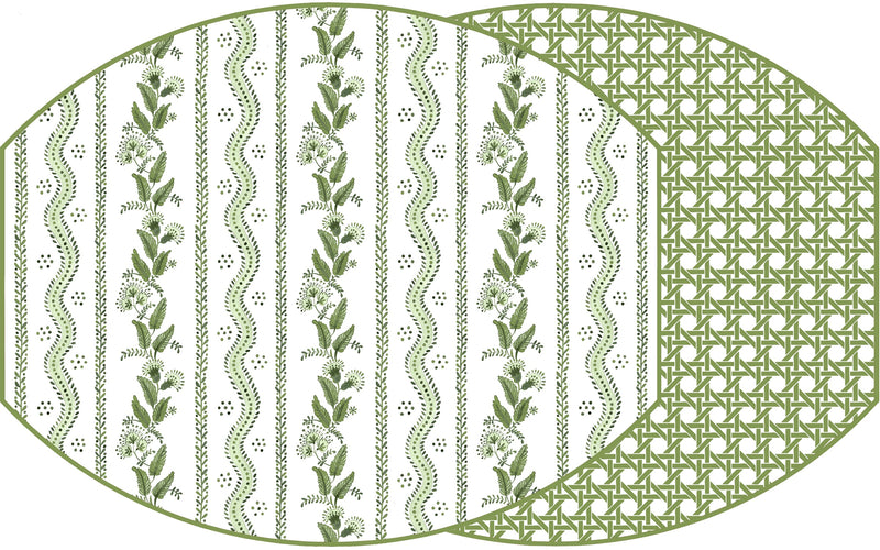 Green Emma + Cane Reversible Ellipse Placemat - Saxon Green