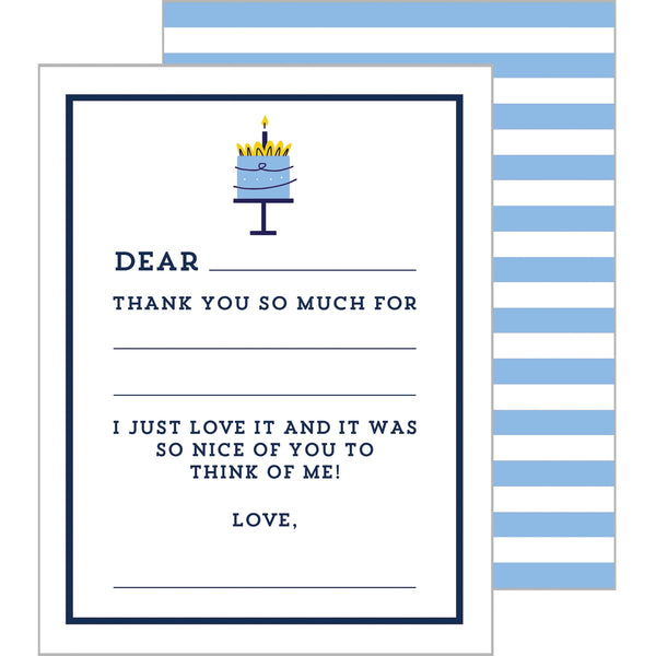 Children's Fill In Thank You Cards - Blue Birthday Cake