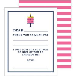 Children's Fill In Thank You Cards - Pink Birthday Cake
