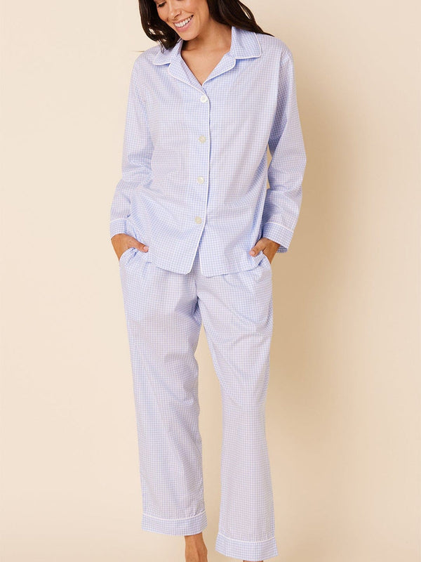 Blue Gingham Long Pajamas - The Cat's Pajamas