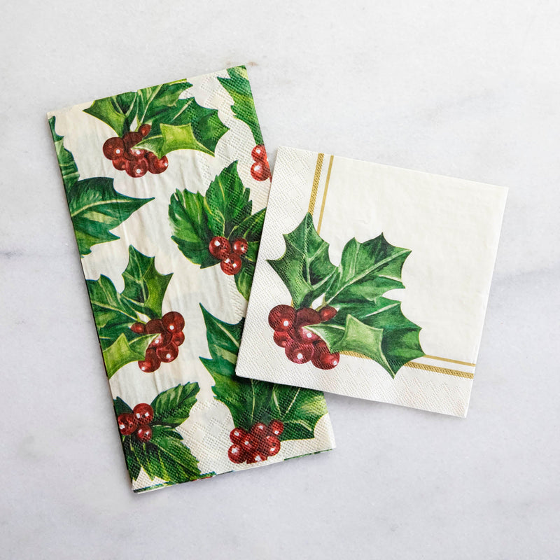 Hester and Cook Holly Paper Cocktail Napkins