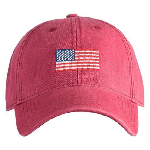Needlepoint Baseball Hat - Adult - American Flag - Red