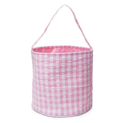 Gingham Easter Basket Bucket - Light Pink