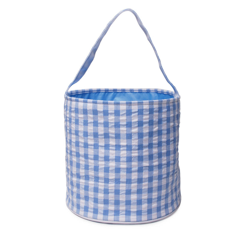 Gingham Easter Basket Bucket - Light Blue
