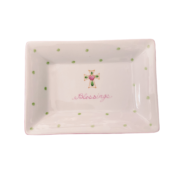 pink and green handpainted blessings tray