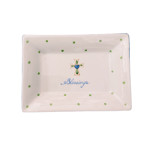 blue and green blessings dish