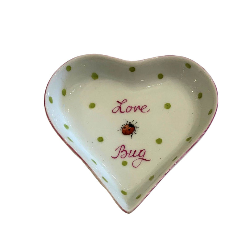 Hand painted porcelain Love Bug Heart Dish