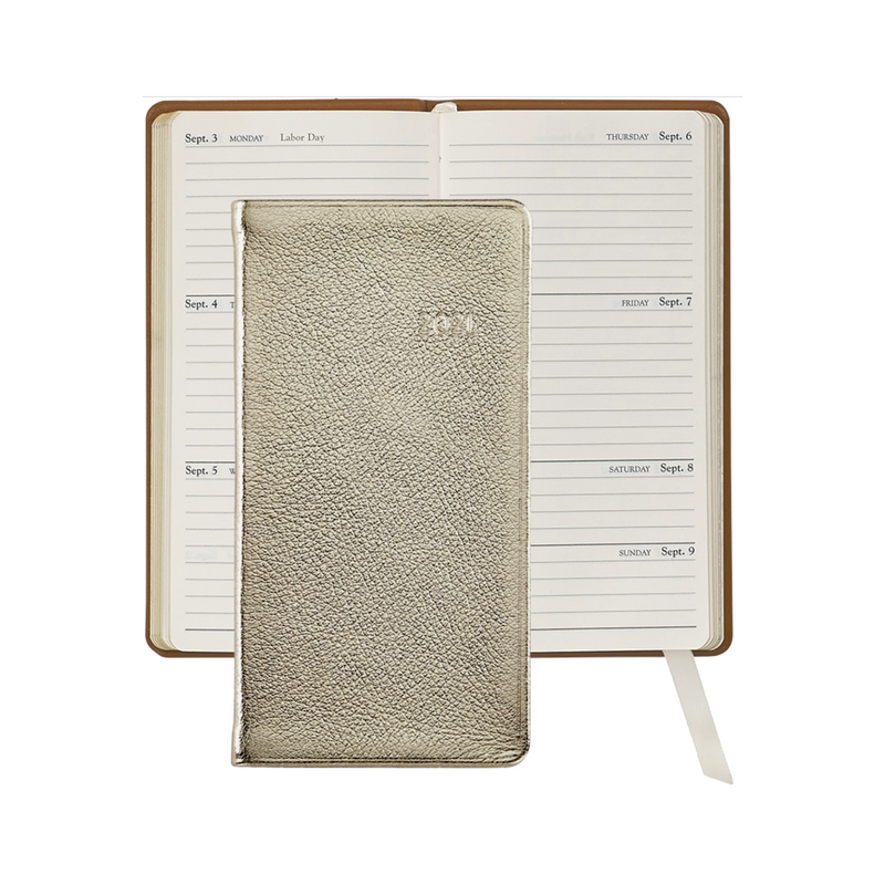 6-inch Pocket Datebook - White Gold Metallic Leather
