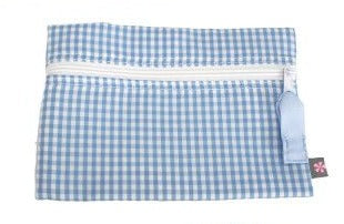 Blue Gingham Flat Zip Pouch