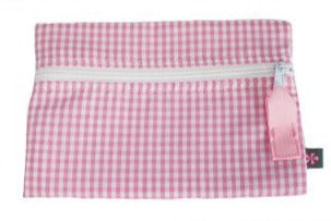 Pink Gingham Flat Zip Pouch