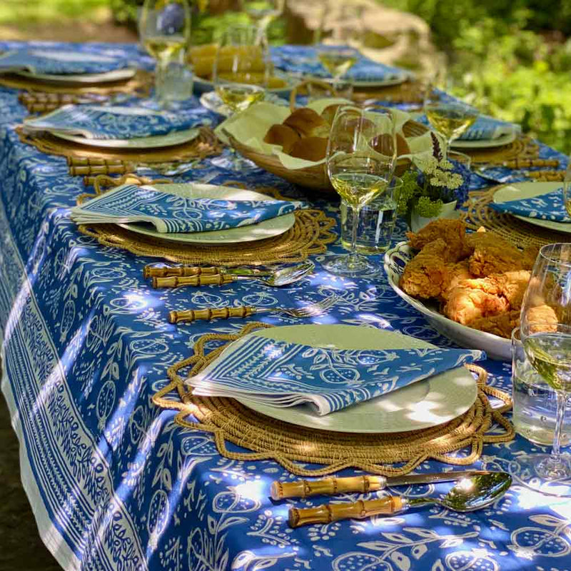 Blue Pomegranate Block Print Tablecloth