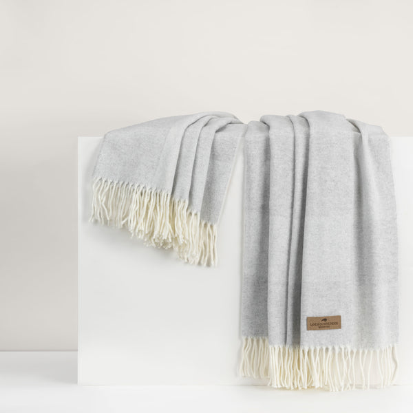 Hampton Plaid Herringbone Throw - Pearl Silver