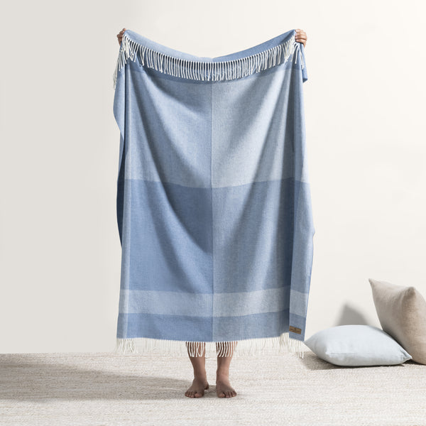 Hampton Plaid Herringbone Throw - Denim