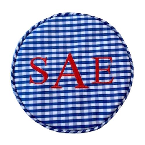 Monogrammed Gingham Jewelry Case. Royal