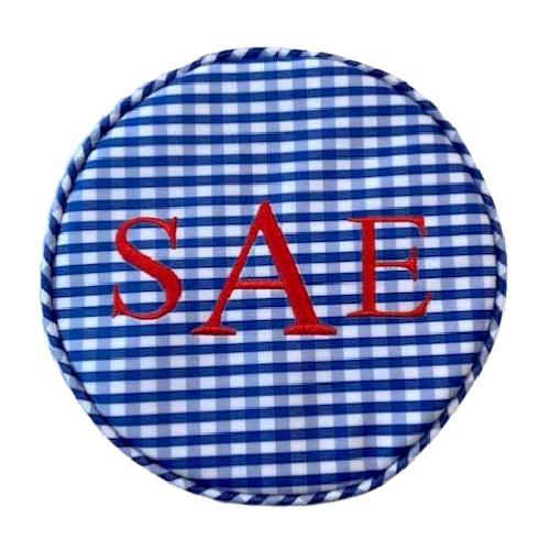 Monogrammed Gingham Jewelry Case. Royal