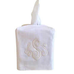 Linen Tissue Box Cover - White - Monogrammed