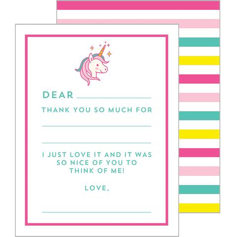Child's Fill-in-the-Blanks Thank You Cards - Unicorn